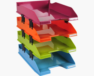 Set de 4 corbeilles-à-courrier  opaque- Couleurs assorties