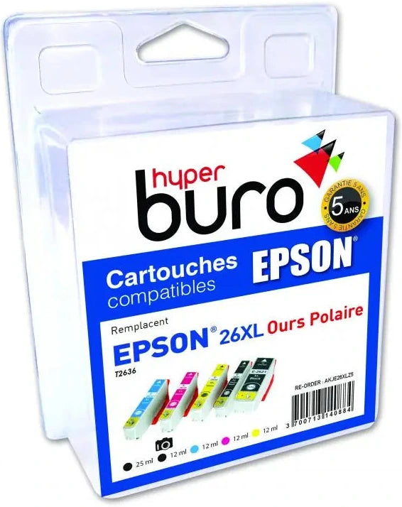 Pack 5 cartouches Compatible Epson 26XL ours polaire- CMJN XL