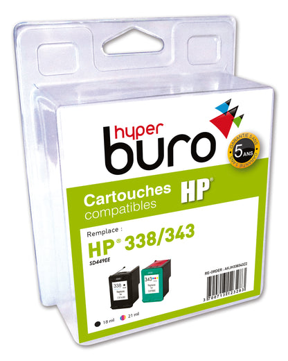 Pack cartouches Compatible  HP 338/343 couleur et noir