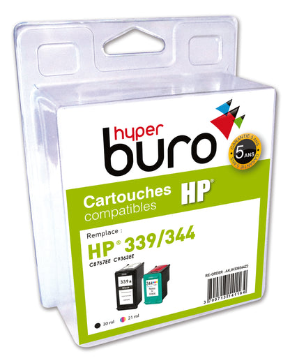 Pack 2 cartouches remanufacturée HP 339/344 Noir/Couleur 610-1000 pages