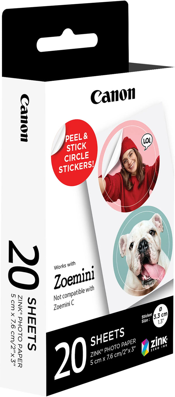 Pack d'autocollants ronds prédécoupés 33mm Canon ZINK™, 20feuilles 4967C003