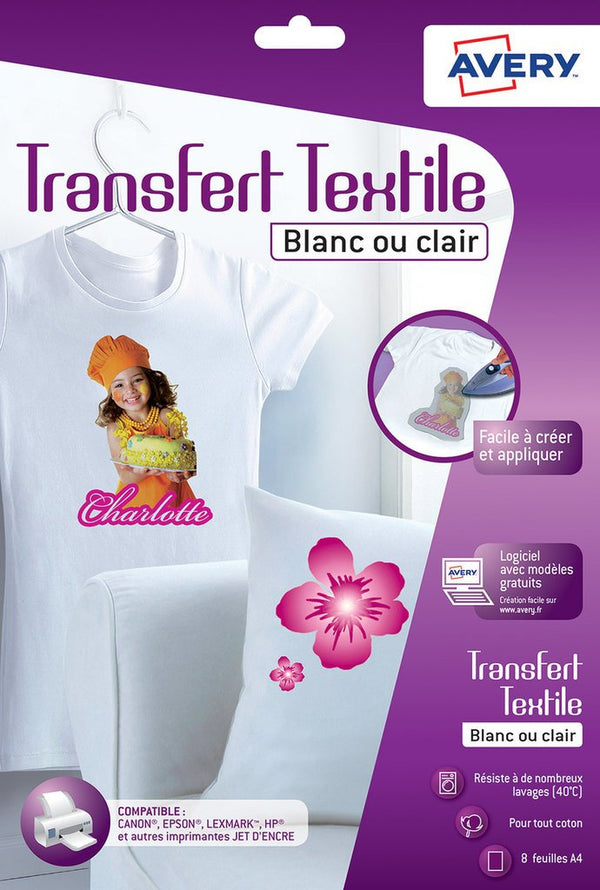 Transfert textile blanc - impression jet d'encre-paquet de 8 feuilles A4