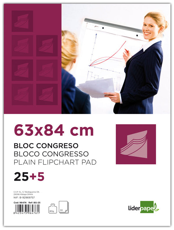 Bloc de Papier Liderpapel 80g/m² 63x84cm 30 Feuilles