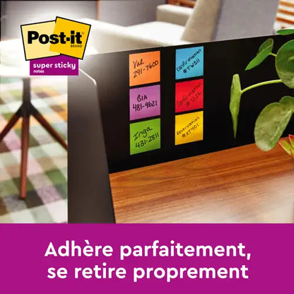 Post-it - 6 Blocs notes de 90 feuilles Super Sticky Playful - couleurs assorties - 76 x 76 mm