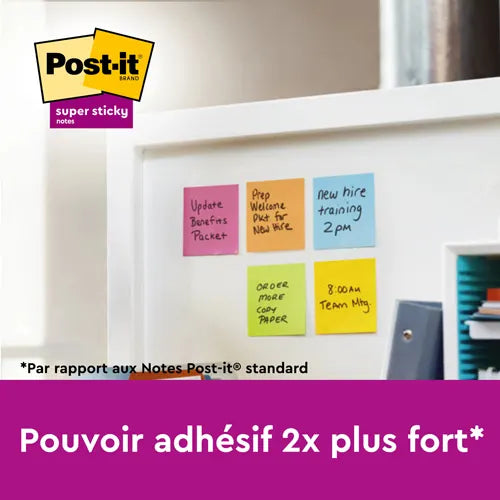 Post-it - 6 Blocs notes de 90 feuilles Super Sticky Playful - couleurs assorties - 76 x 76 mm