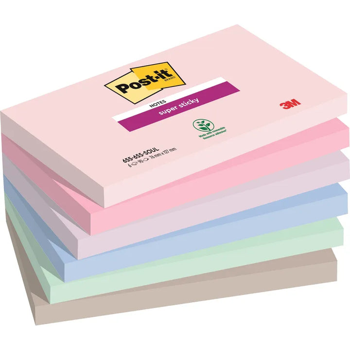 POST-IT® Notes Super Sticky Soulful. 76 x 127 mm. Lot de 6 blocs de 90 F