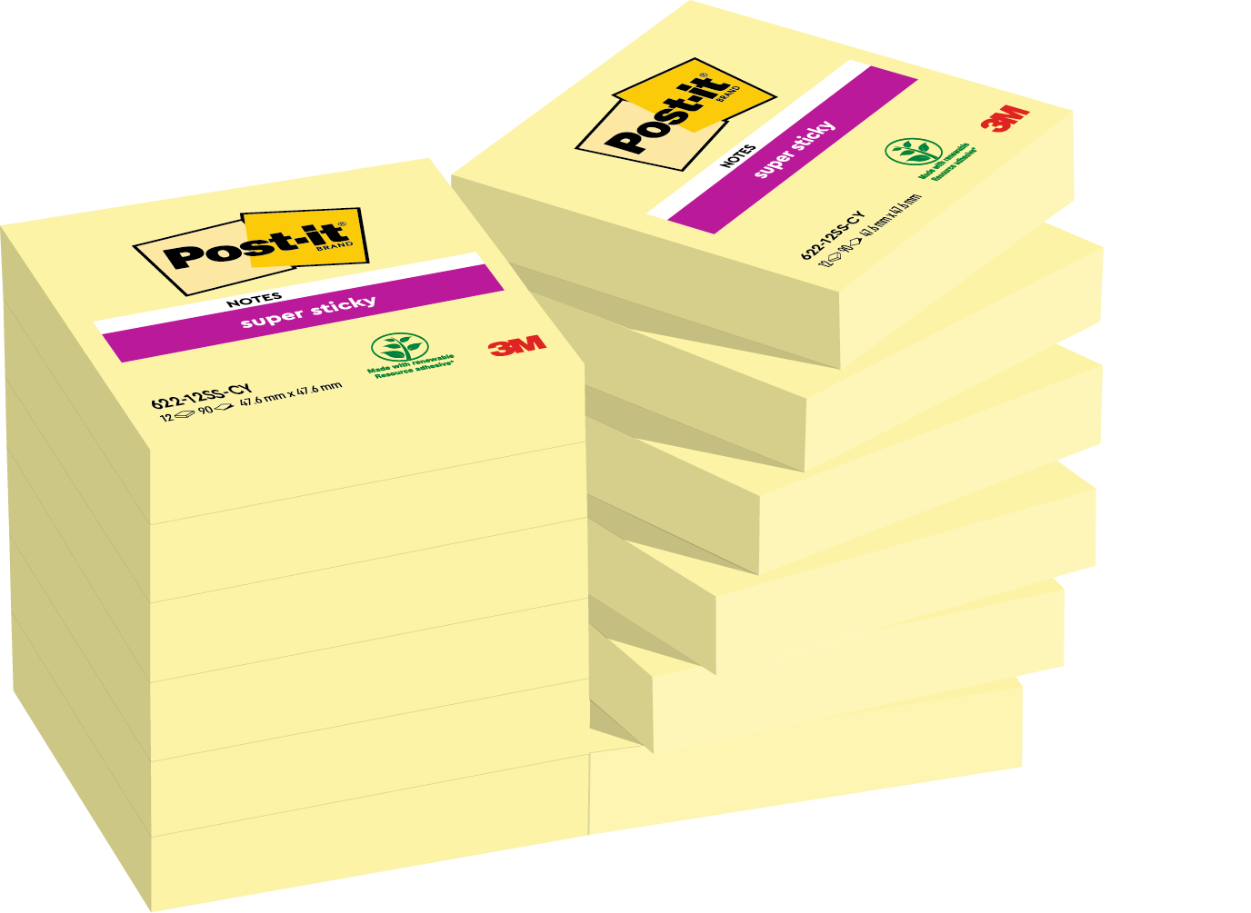 Blocs notes Post-it® super sticky 47x47mm - adhésif renforcé