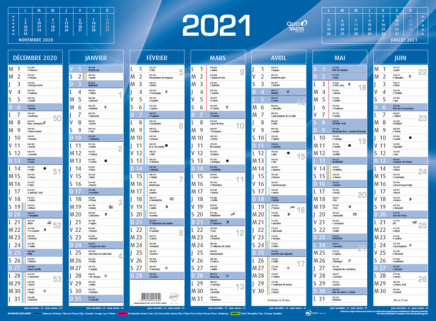 Calendrier Bancaire 55x40,5 cm - Organisation Annuelle