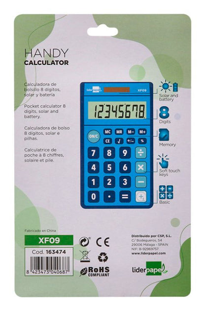 Calculatrice poche 8chiffres solaire bleu