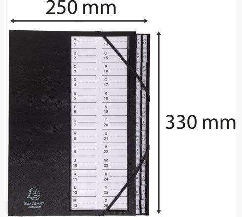 Trieur alphanumérique  A4 - 26 compartiments noir - 25x33 cm