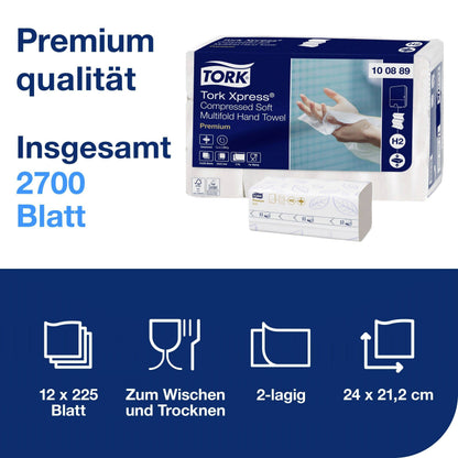 Essuie-mains blanc compresses Z tork 225 feuilles