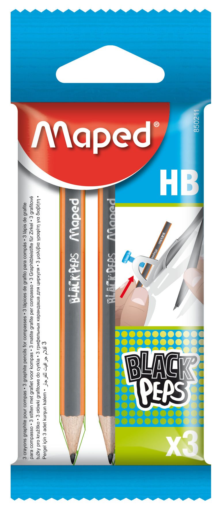 Mini crayon pour compas - graphite hb, triangulaire lot de 3