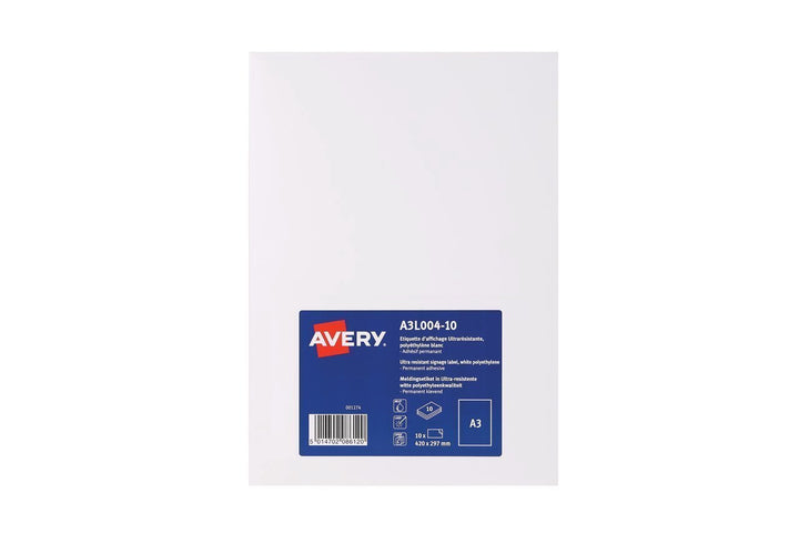 Etiquette d'affichage adhésive polypro blanc A3 -sachet de 10