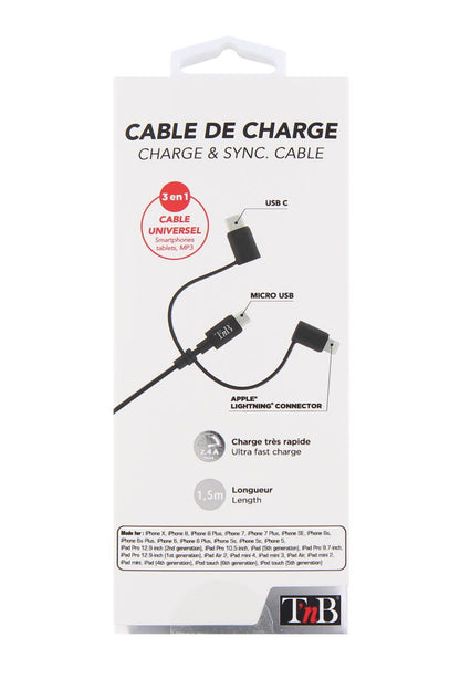 Câble usb multi-connecteurs - 1.5m, noir