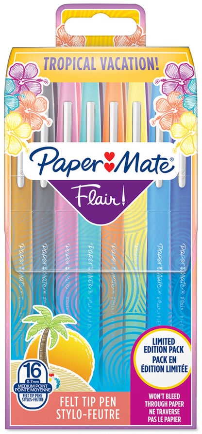 Feutres Paper Mate Flair Tropical Vacation - 16 couleurs assories - pointe fine