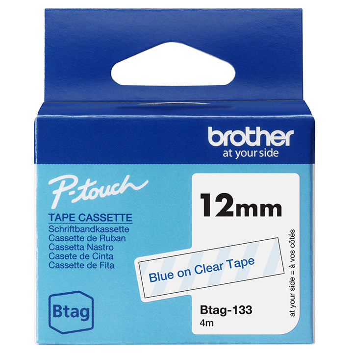 Ruban étiquetage Brother Btag 12mm - bleu/transparent