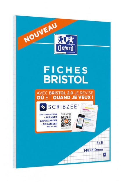 Bloc a5 - 30 fiches perforées - petits carreaux 5x5mm