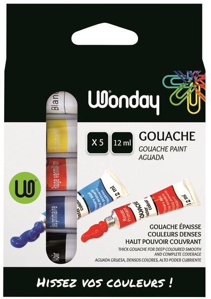 gouache scolaire - 5 tubes couleurs primaires - 12 ml