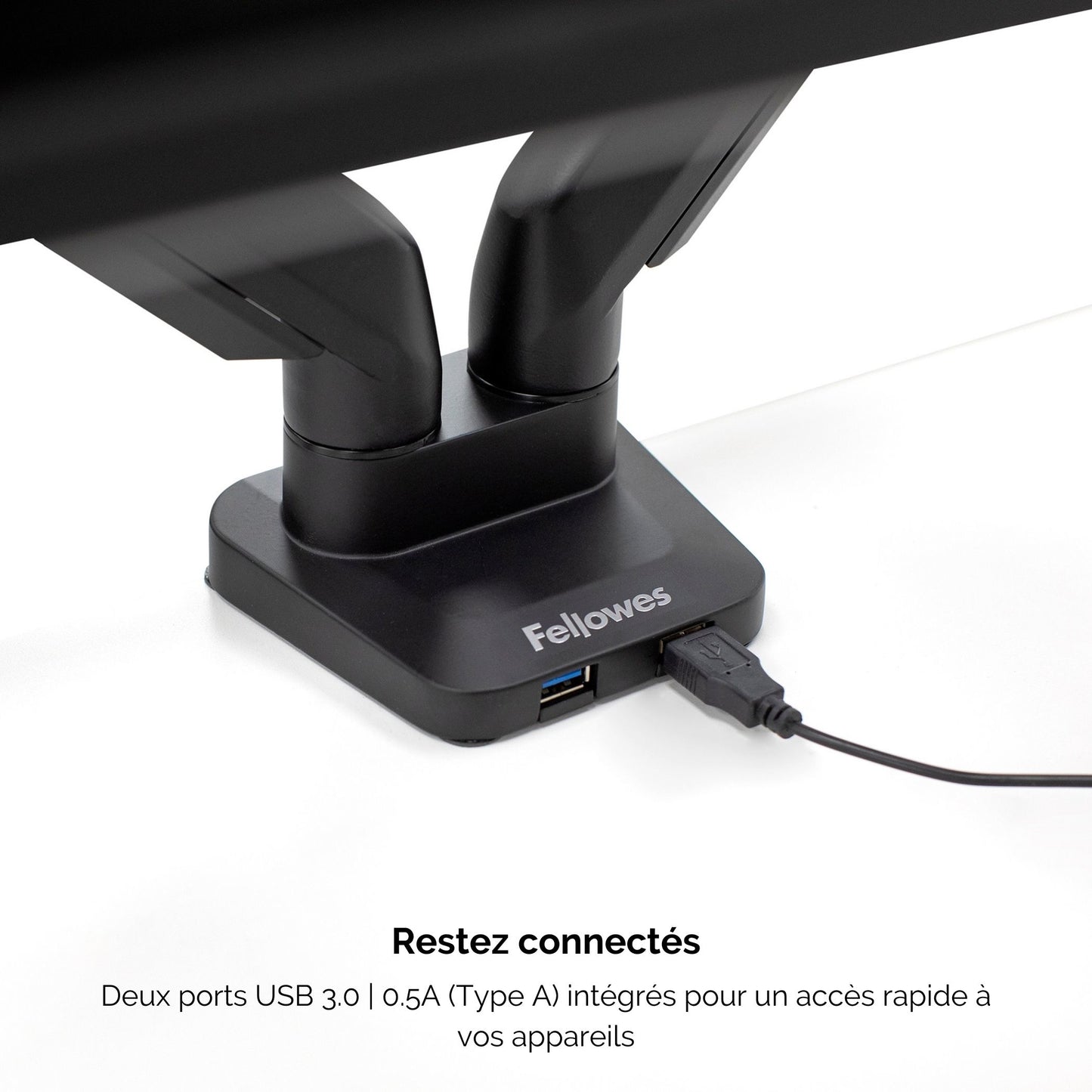 Bras porte-écrans double - réglage facile et ports usb