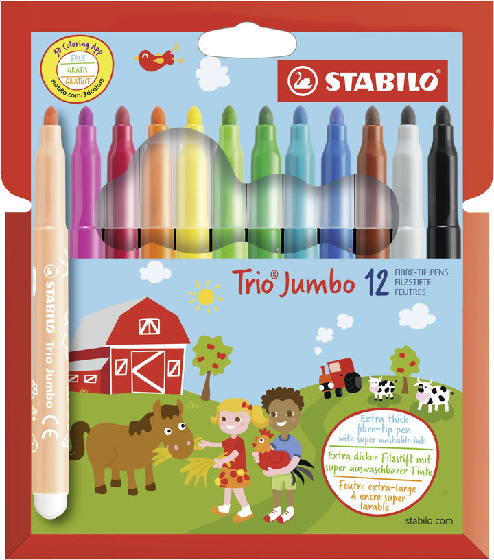 Feutres trio jumbo STABILO 12 couleurs - Pointe ogive