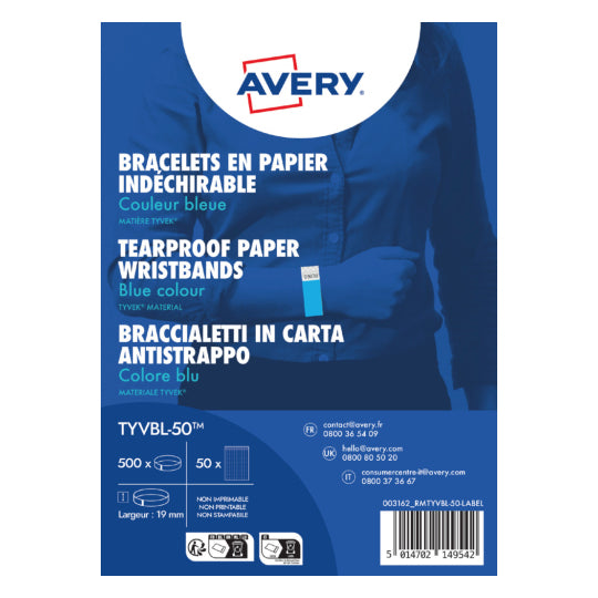 Bracelet événementiel Tyvek - Bleu 256x19mm (500 pièces)