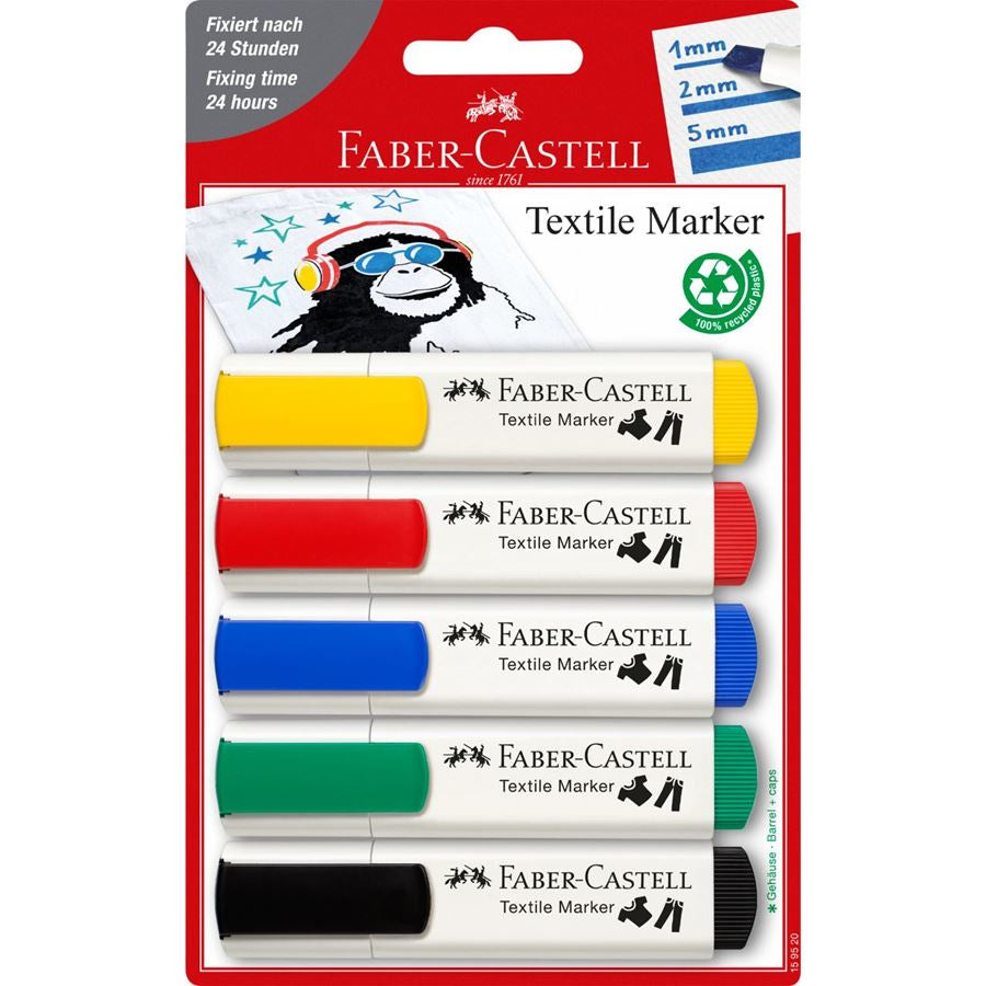 Marqueur textile - 5 couleurs résistantes