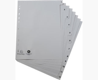 Intercalaires A4 numeriques 1-12  polypro gris