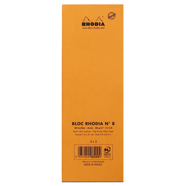 Bloc Rhodia 7.4x21cm 80feuilles 5x5- orange