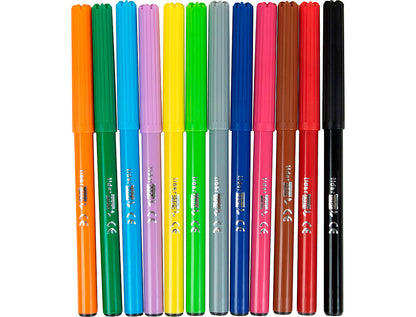 Feutres dessin pointe Fine - Assortis, 12 pièces
