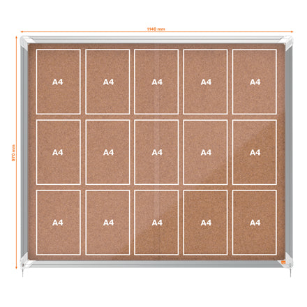 Vitrine d'affichage porte coulissante , fond en liège, 15 feuilles A4,pour l'intérieur