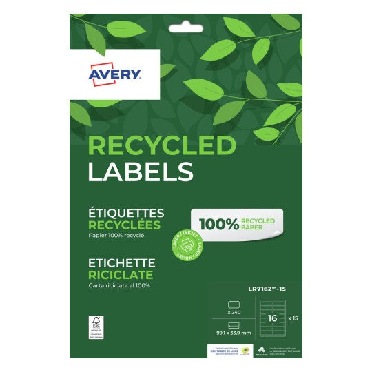 Etiquette recyclée  99.1x33.9 -15feuilles 240 etiquettes