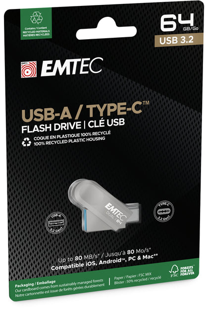 Clé USB Dual 64 Go - Double Connectique USB-C/A