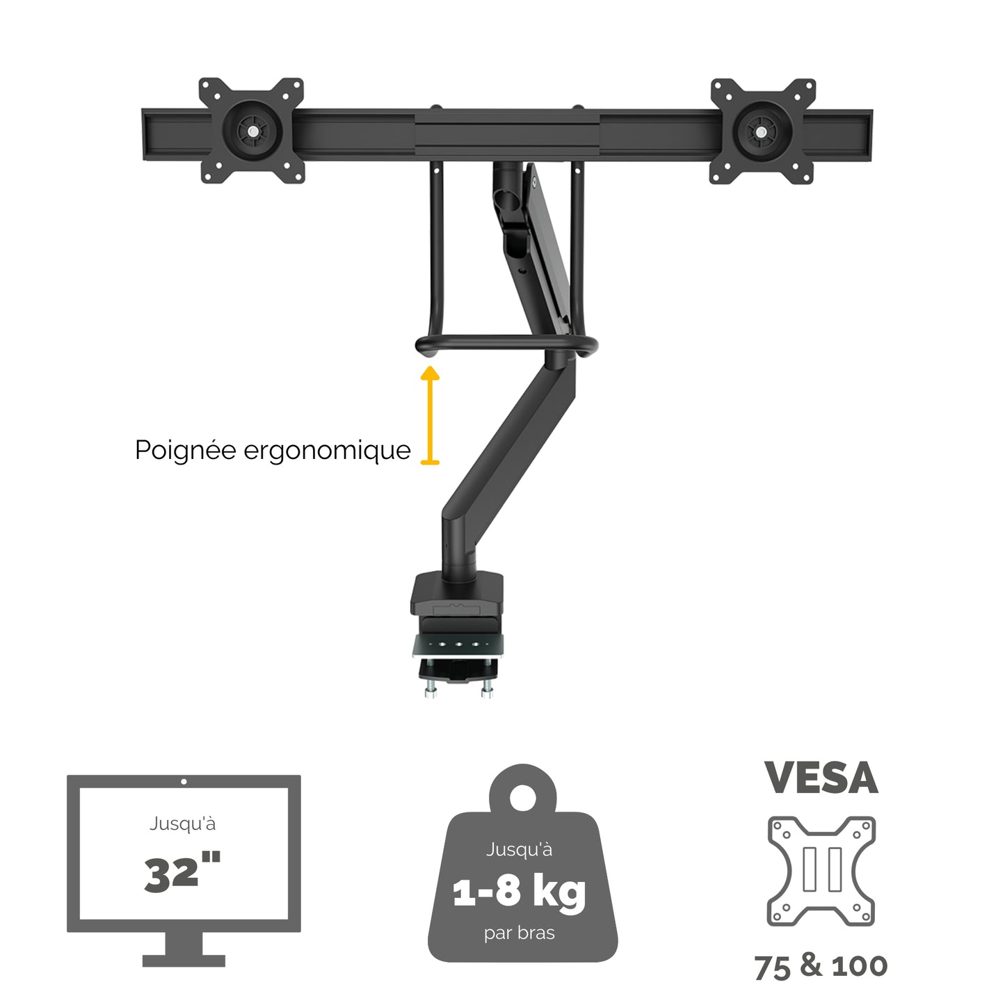 Bras porte-écran double - réglage flexible et ergonomique