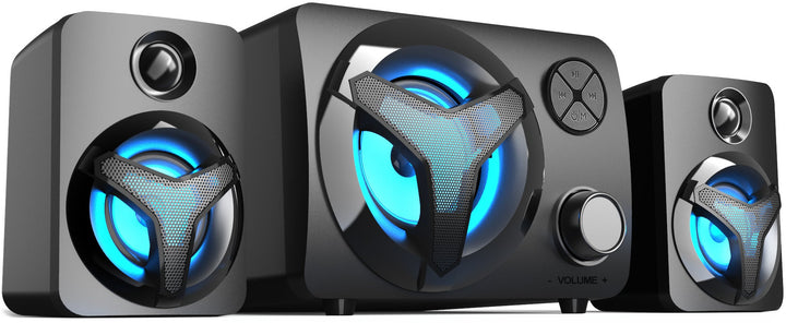 Enceintes stéréo 2.1 LED - Son puissant et connectivité Bluetooth