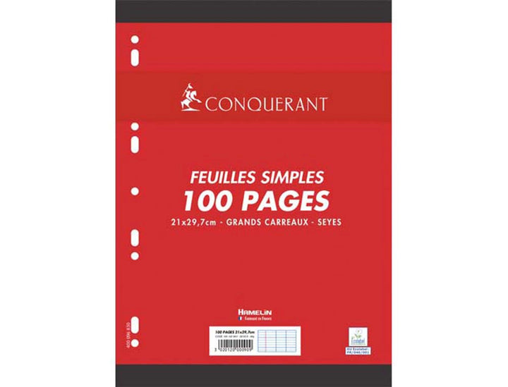 feuillets mobiles perforés 210x297 seyes - 100 pages -blanc