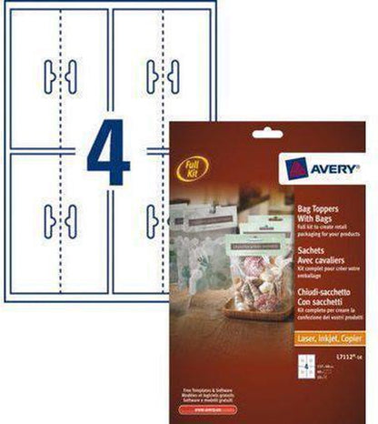 Sachets imprimables 137x48mm transparent + etiquettes -lot de 40