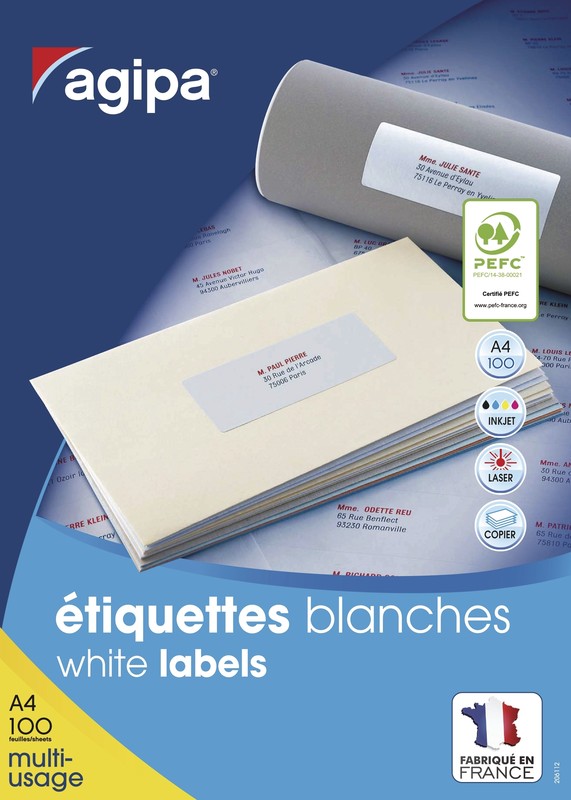 etiquettes multi-usage blanche- agipa - 210 x 99 mm