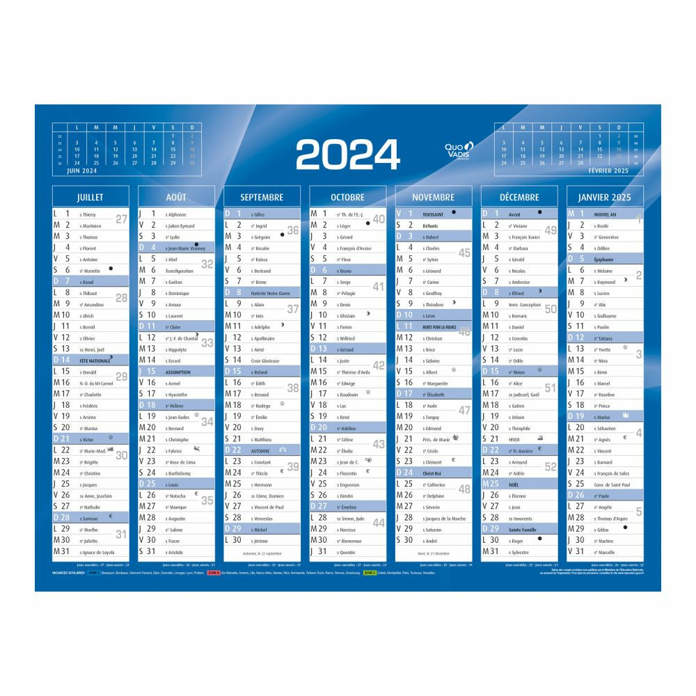 Calendrier 2x7m 21x26.5cm bleu