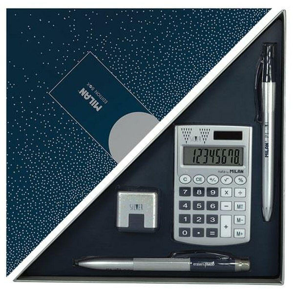 Set organisateur bureau inox bleu - 4 pièces