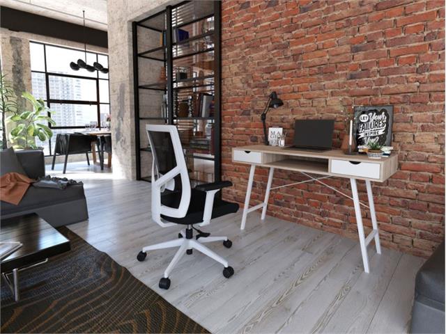 Bureau home office avec tiroir - piètement blanc 120x48x76