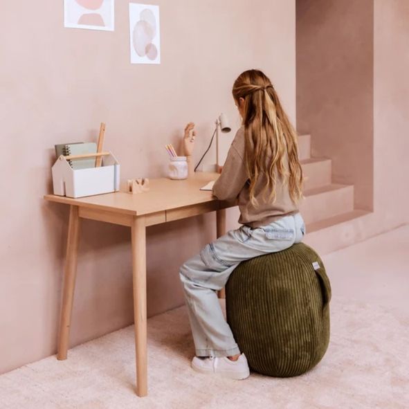 Tabouret Enfant Velours Olive - Confort et Élégance