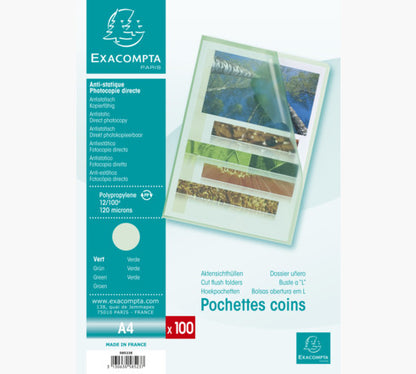 Pochette coin polypro grainée 12/100e sachet de 100-vert