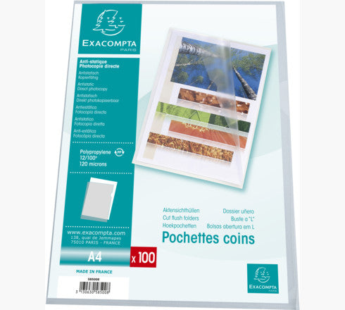 Pochette coin polypro grainée 12/100e sachet de 100-incolore