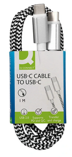 Câble USB-C vers USB-C Q-Connect 1 m blanc nylon charge rapide et données