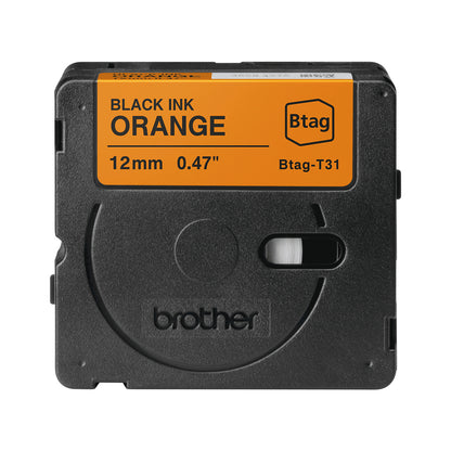 Ruban étiquetage Btag 12mm Noir/Orange - Résistant et Durable