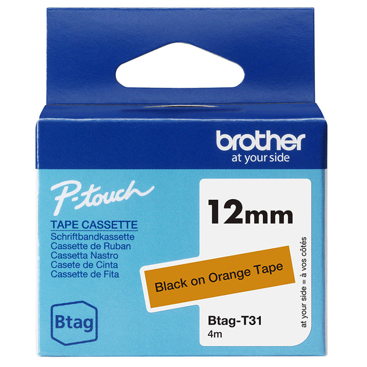 Ruban étiquetage Btag 12mm Noir/Orange - Résistant et Durable