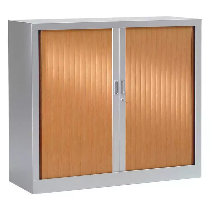 ARMOIRE BASSE METAL L120xH105 - STRUCTURE GRISE RIDEAUX BOIS