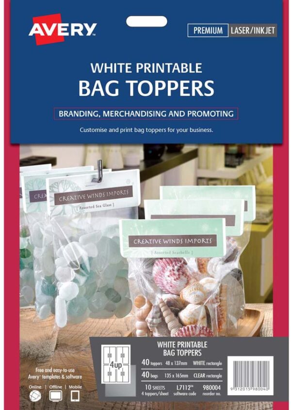Sachets imprimables 137x48mm transparent + etiquettes -lot de 40