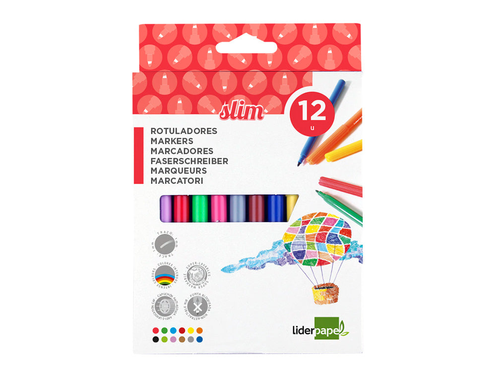 Feutres dessin pointe Fine - Assortis, 12 pièces