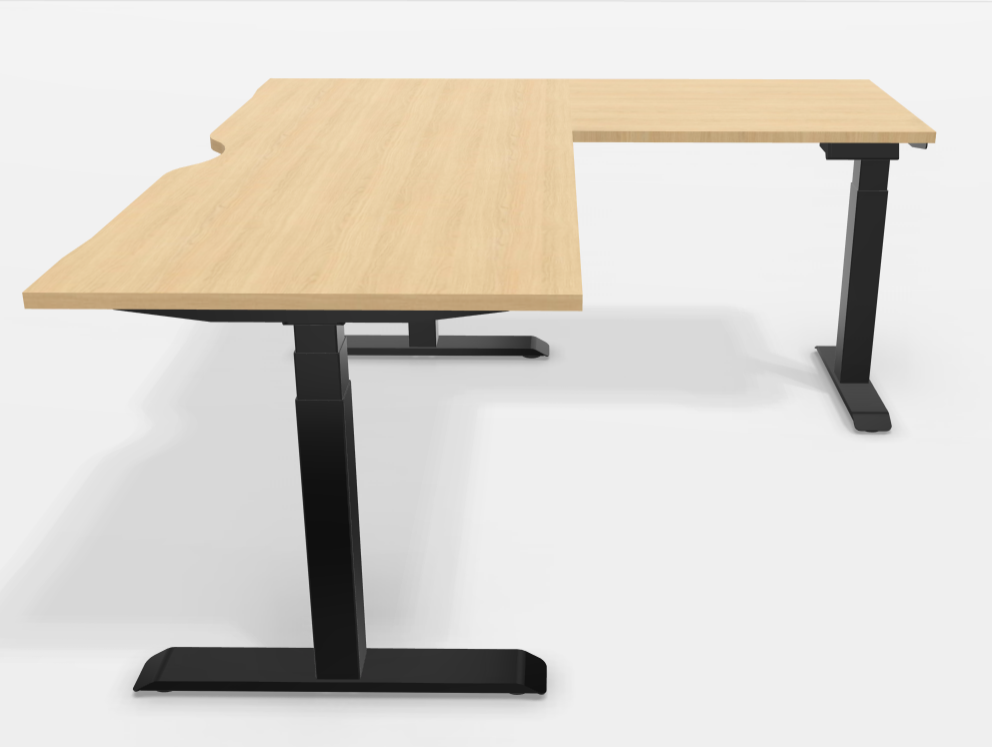 Bureau réglable électrique 160x80 + retour 60x80 chêne noir